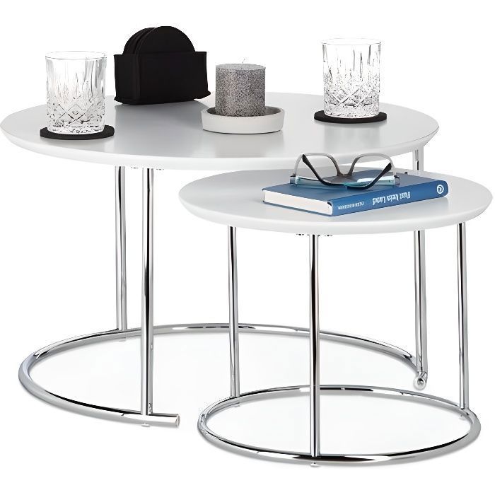 Table Basse Ronde Table Gigogne 2 Pièces Table d'Appoint (50x70.5 cm /  45.5x44cm) Haute Qualité - Cdiscount Maison