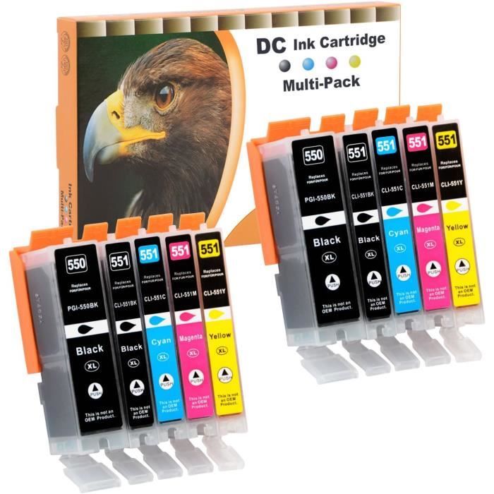 Lot De 10 Cartouches D'Encre Compatible Canon PGI550/CLI551 - Avec Puces - Neuf