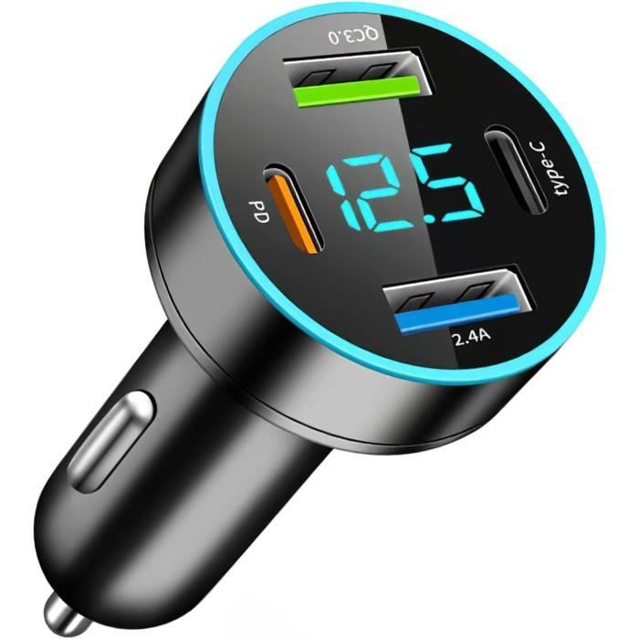 7 IN1 Distributeur Allume-Cigare, 120W Auto Chargeur Allume-Cigare avec 3 Prises 12V/24V et 4 Ports USB pour iPhone 16/Dashcam/GPS/iPad