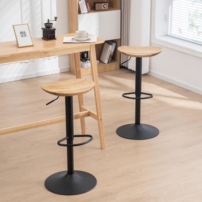 Tabouret De Bar Réglable Lot De 3 – Revêtement PU, Pivotant 360°, Avec Dossier Et Repose-pieds