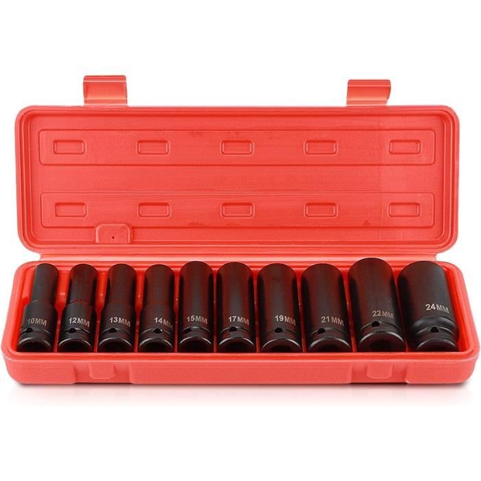 Jeu De 10 Douilles À Choc 12 Pouce, Coffret De Douille A Choc Pneumatique 10Mm24 Mm Douille