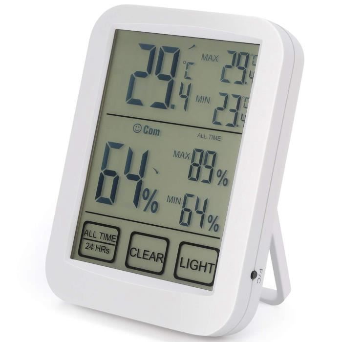Thermometre D Hygrometre Numerique Grand Ecran Et Lumiere De Nuit Compteur Precis D Humidite De La Temperature Pour Le Bureau A Blanc Achat Vente Thermometre Bebe Cdiscount