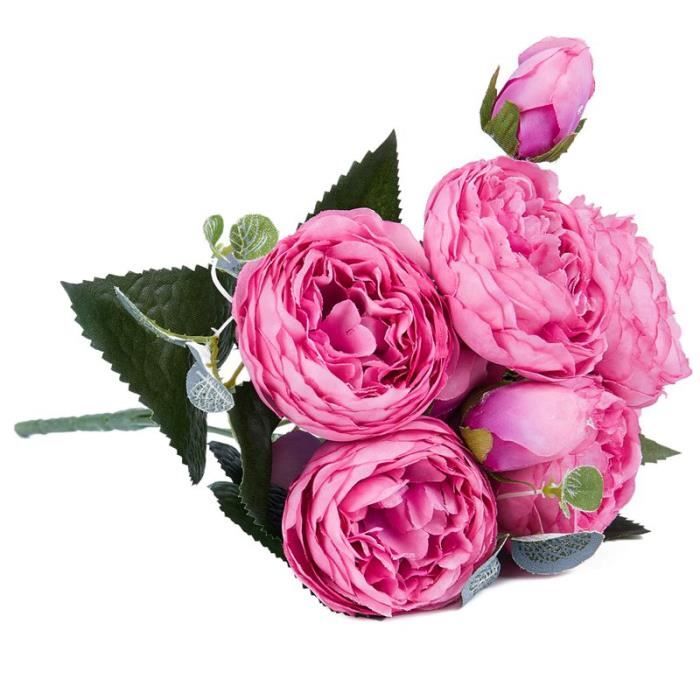 Bouquets Pivoines Artificielles Soie - Lot De 2 | Décoration Mariage, Centre Table | Rose Réaliste