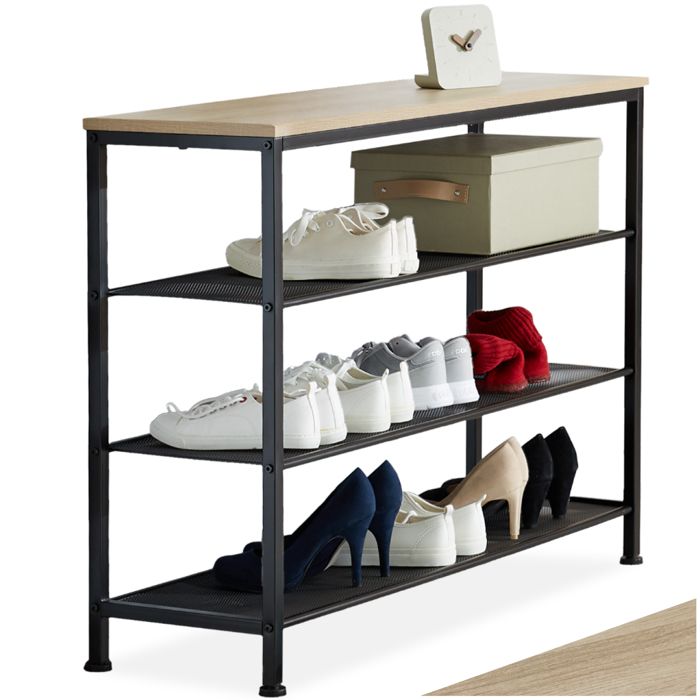 Meuble à chaussures - TECTAKE - Étagère à chaussures PORTSMOUTH en acier 100 x 305 x 725 cm - Bois clair/Chêne sonoma