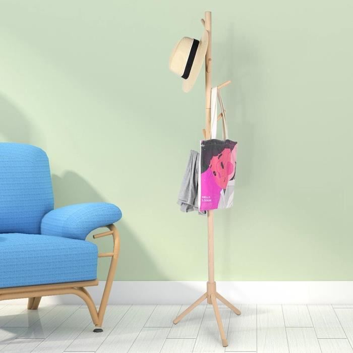Porte-manteau, Porte-manteau Sur Pied, Armoire En Bois Massif, En Forme D Arbre Avec 8 Crochets Pour Vetements Chapeaux Sacs Couloir Entree Noir Rcr004b01