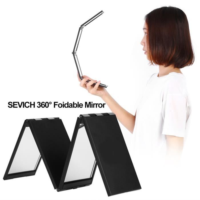 Miroir 360° Coiffure MXTIMWAN - Miroir 3 Faces LED Avec Grossissant 10X - Réglable Et Pliable