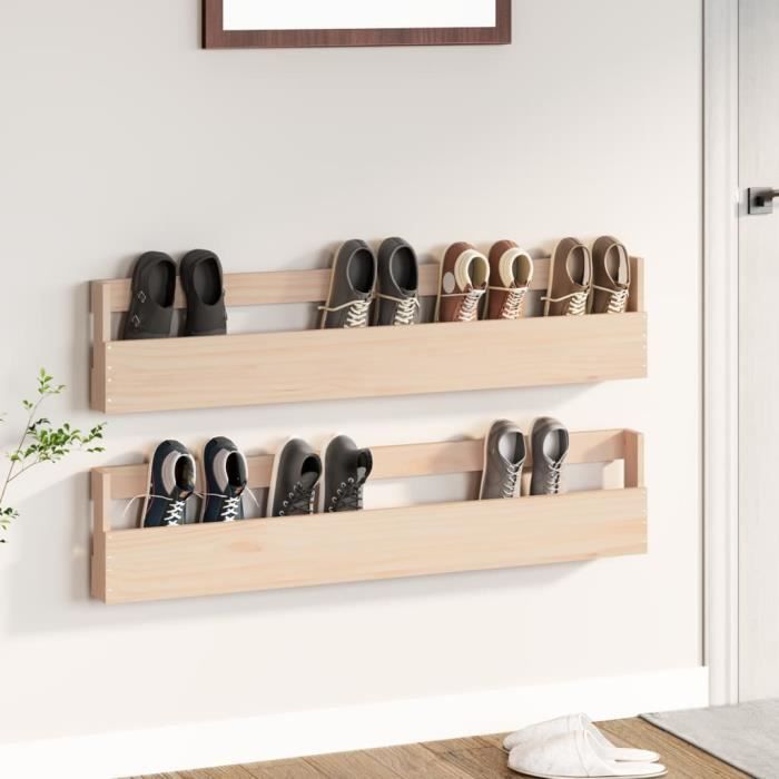 vidaXL Étagères à chaussures murales 2 pcs 110x9x23 cm Pin massif 833275