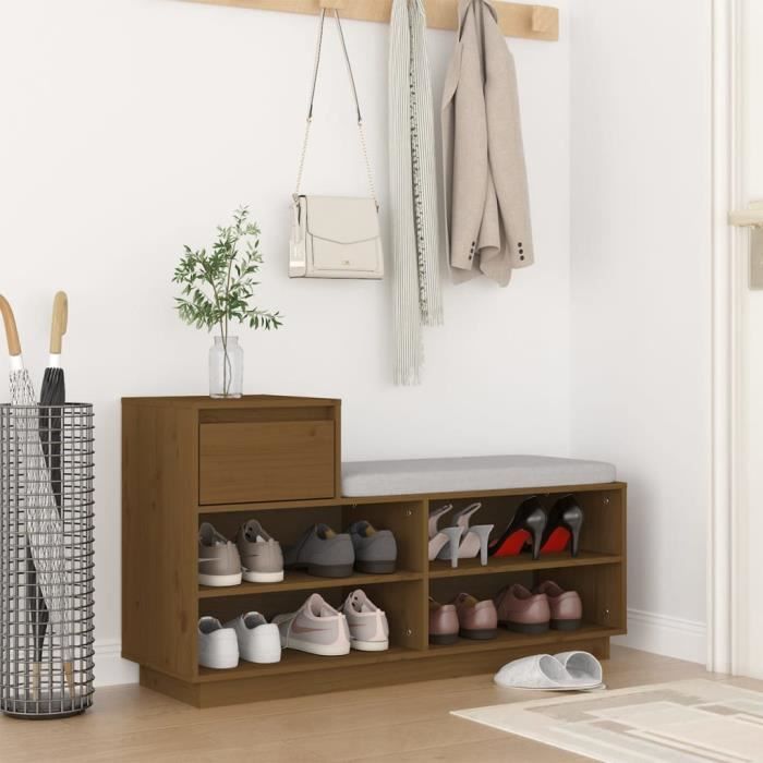 vidaXL Armoire à chaussures Marron miel 110x34x61cm Bois de pin massif 814452