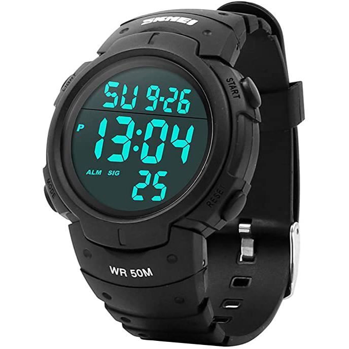 Montre Digitale Homme étanche - Multifonction Avec Alarme Et Rétro-éclairage - Bracelet PU - Pour Sport Et Quotidien