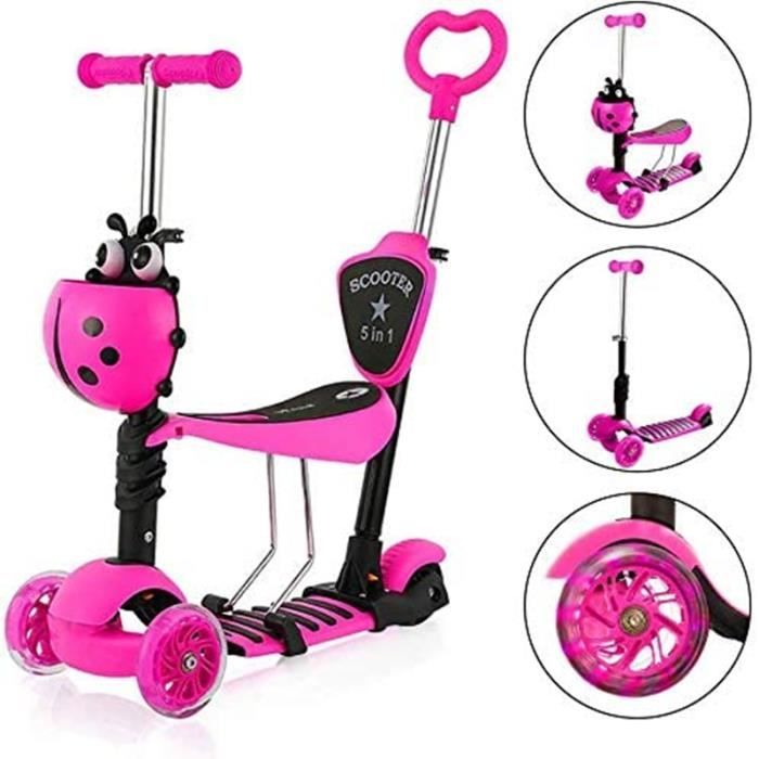 Hombuy® trottinette enfant trottinette 3 roues pliable avec siège  rabattable, musique et lumières rose - Conforama
