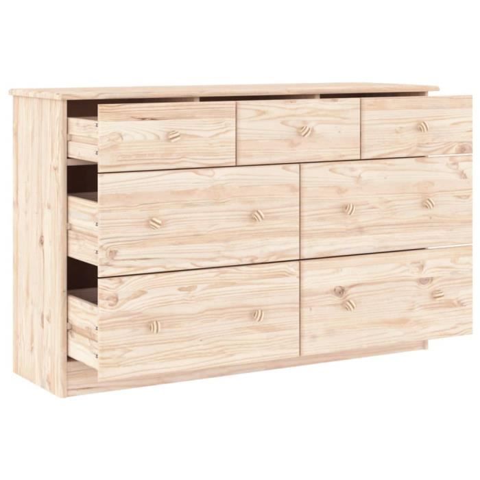 Commode - ZERONE - ALTA - Bois massif de pin - 112x35x73 cm - 7 tiroirs