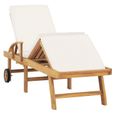 Chaise longue réglable avec coussin - Crème - 195 x 59.5 x 35 cm-1