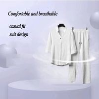 Vêtement Homme En Lin Ensembles De Lin 2 Pièces Pour Homme, Chemises à Manches Chemise En Lin Homme