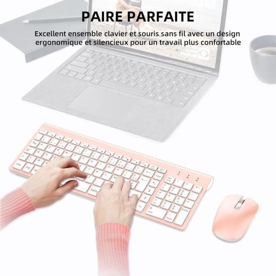 Pack Clavier + Souris Sans Fil Bluetooth Ergonomique AZERTY FR - Portée 10 M, Bluetooth 5.0, Piles AAA