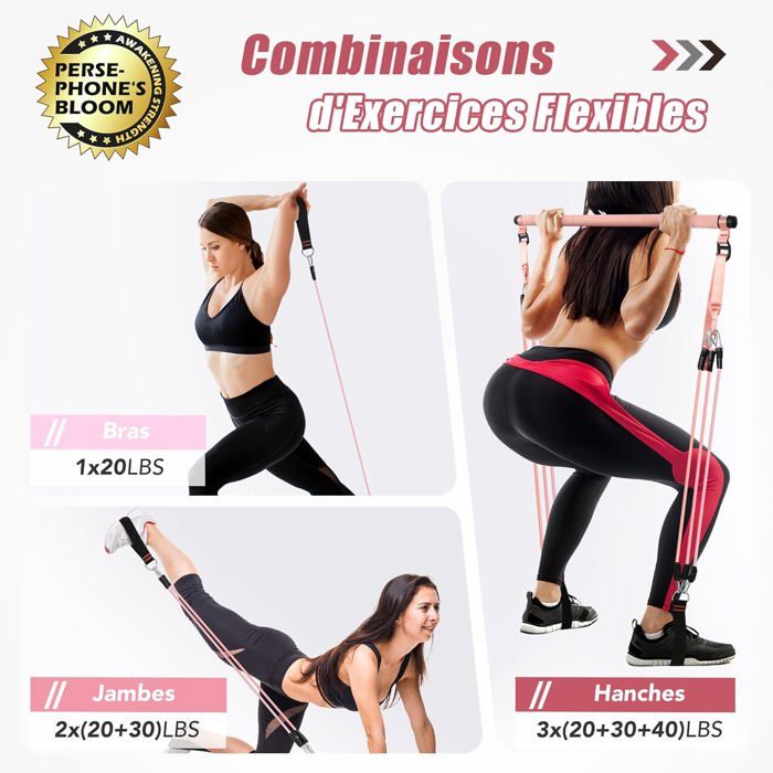 Barre de Yoga Pilates - kit de Barre de Pilates pour Gym à Domicile avec Bandes de Résistance Pilates