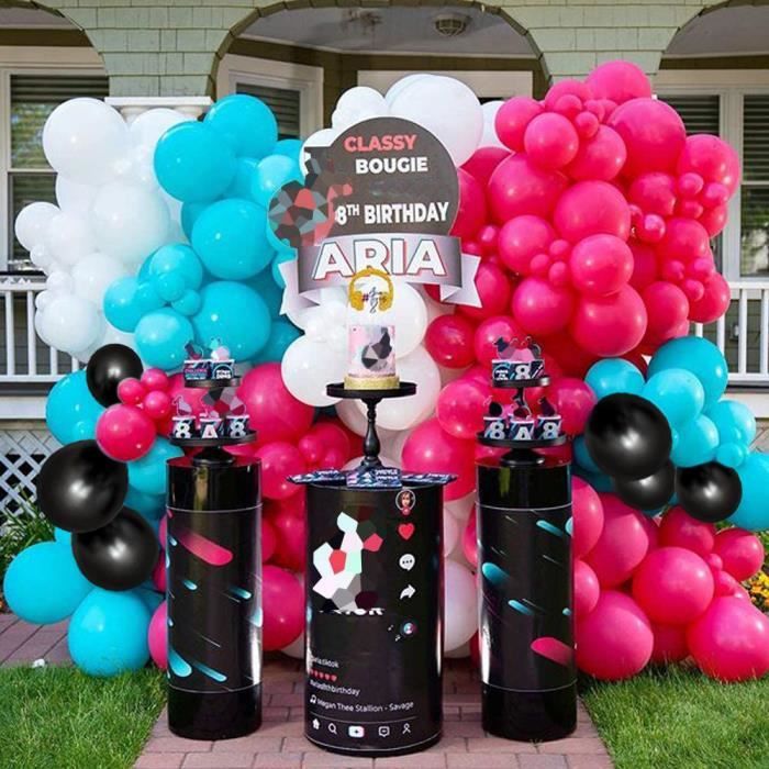 Thème musique Ballons Décorations fête d'anniversaire Tik Tok Rose Noir  Tiffany et Joyeux Anniversaire Bannière Filles Dames Fête - Cdiscount Maison