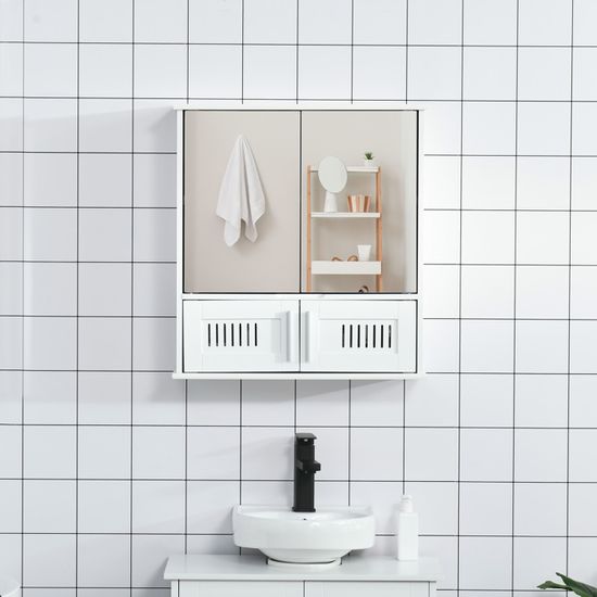 Armoire De Toilette 80 Cm Kleankin Miroir De Salle De Bain Moderne Avec 2 étagères Latérales Et Une étagère Inférieure, Miroir Mural En MDF Et Verre, 75x10x48 Cm, Couleur Bois Armoires De