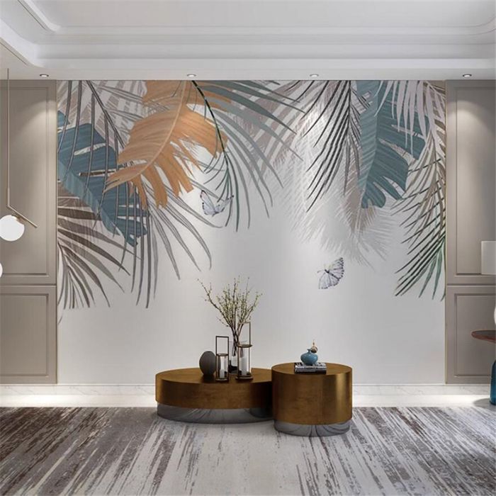 Papier Peint Panoramique 3D tropical plante moderne minimaliste TV fond ...