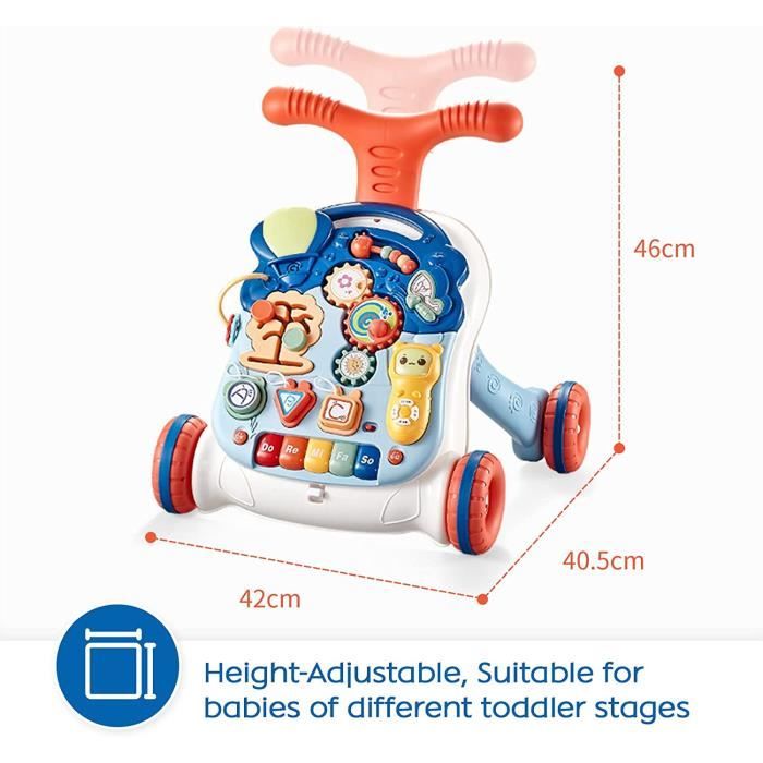 Trotteur Pour Enfants assis à Debout,Trotteur Bébé Réglable en  Hauteur,Porteur Bebe Multifonctionnel avec Lumières,Musique et
