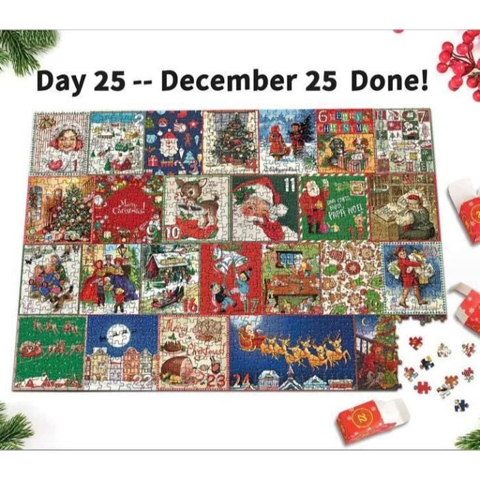 Le Calendrier de l'Avent Original du Puzzle 2025 – Magie de Noël, 24 Boîtes 1008 Pièces, Compte à Rebours des Fêtes de Noël, Amusant pour Enfants, Adultes et Famille, Cadeau de Bas