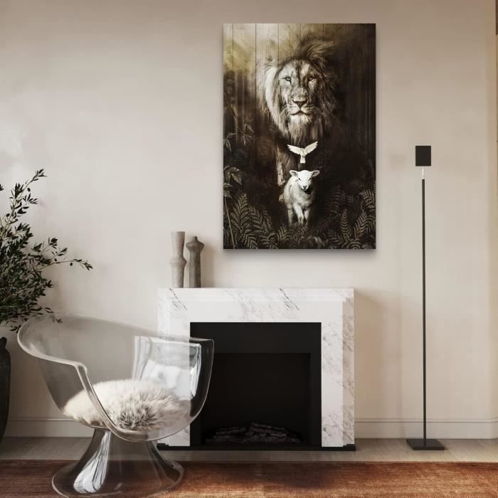 Tableau Chrétien « Le Lion Et L’agneau » – Impression Sur Toile, Encadré