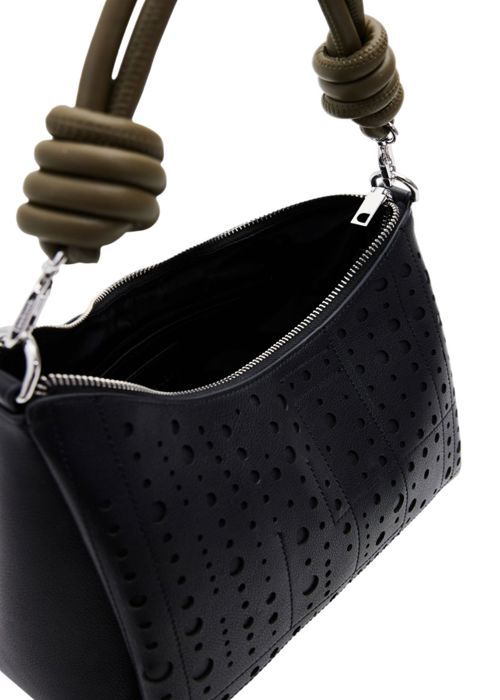 Sac à Main Desigual En PU - Noir Avec Broderies Fleuries - Bandoulière - Taille Unique