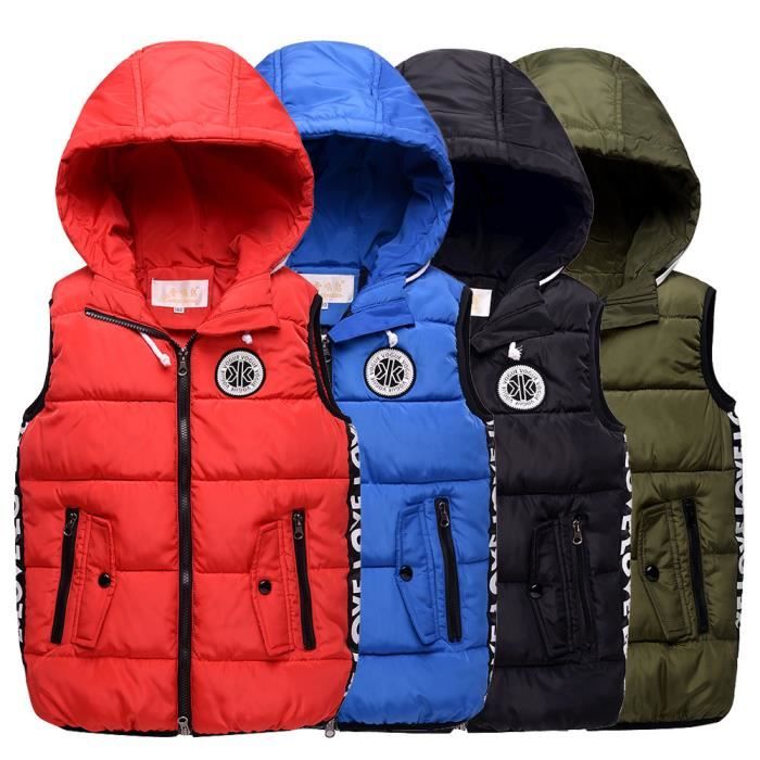 Gilet En Duvet Sans Manches AIEOE Pour Enfant Fille - Capuche Amovible, Poche Zip - 4-5 Ans - Noir