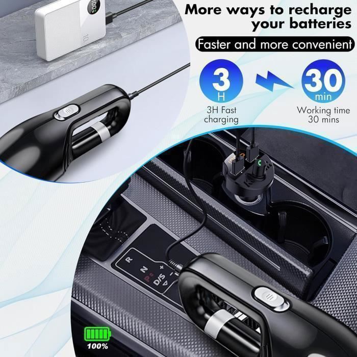 Aspirateur Voiture Portable Sans Fil - Mini Et Puissant - Pour Auto, Canapé, Clavier - Neuf