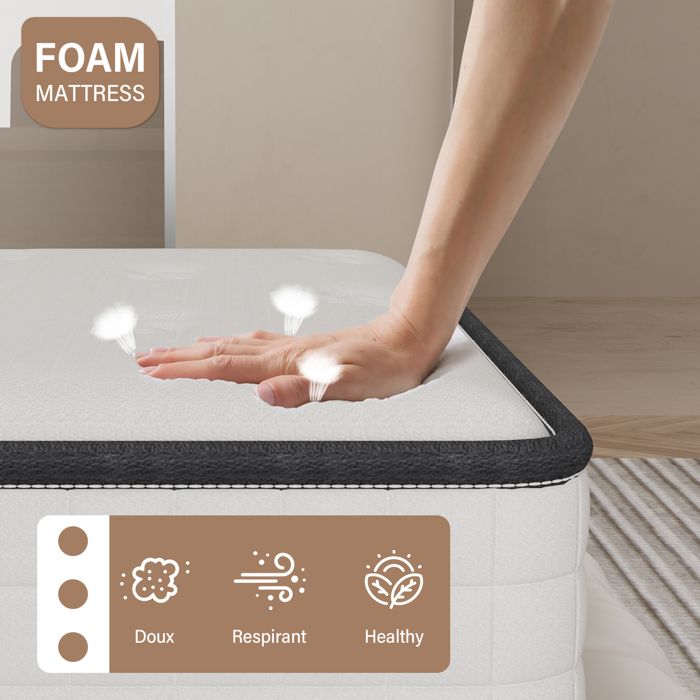 Ensemble 160x200 Sommier Tapissier + Matelas En Mousse 15 Cm   Wolk