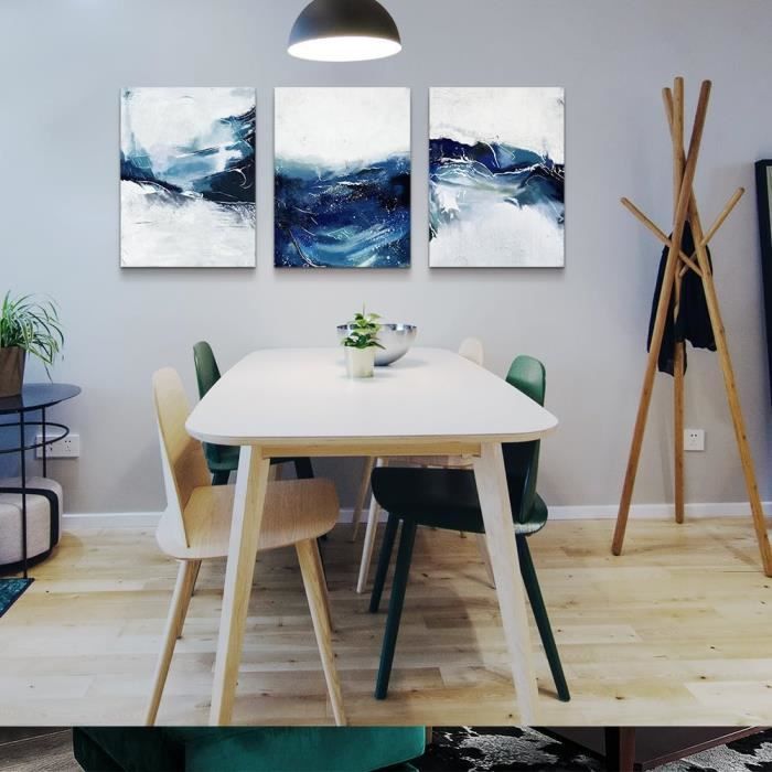 FSLEOVN Lot de 3 tableaux muraux en noir et blanc - Ligne abstraite - Peinture sur toile - Images esthétiques modernes - Décoration de salon - Sans cadre - A, 50 x 70 cm