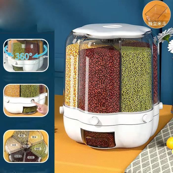 Seau à Riz Rotatif Distributeur 360° - Récipient Stockage Céréales Cuisine Avec Sortie En Un Geste