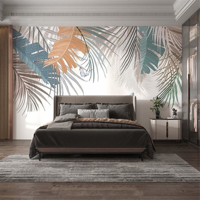 Papier Peint Panoramique 3D tropical plante moderne minimaliste TV fond ...