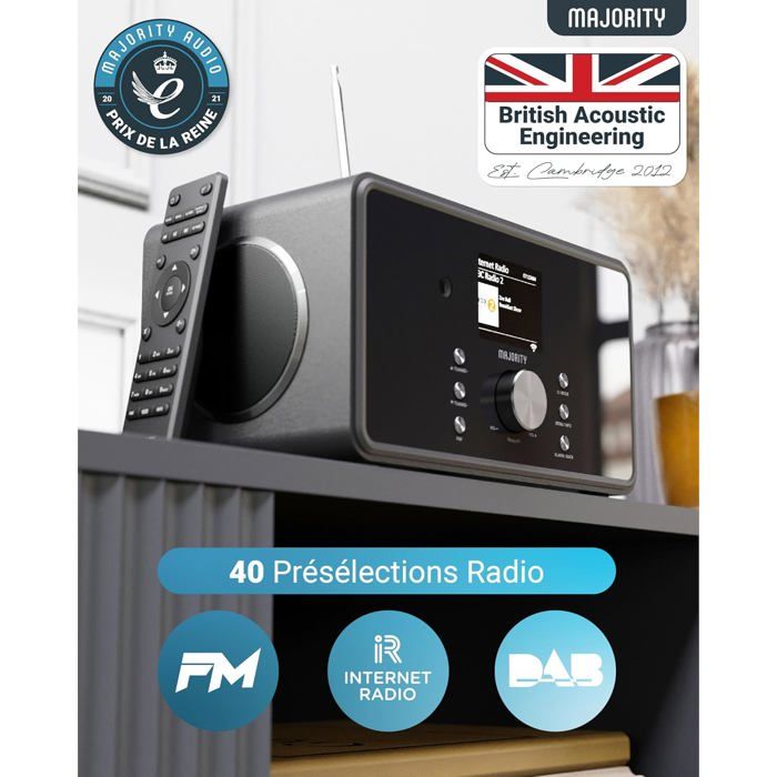 Roadstar IR-390D BT/BK Radio Internet Wi-Fi et numérique Dab/Dab / FM, Bluetooth, chargeur USB, télécommande, connexion casque, réveil avec double alarme, noir
