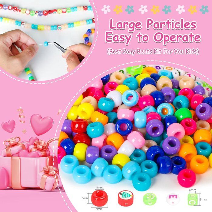 UUEMB Kit de Perles pour Enfants, Kit de Fabrication de Bracelets pour Filles de 5 à 12 Ans, Kit de Bijoux DIY avec Perles de Lettres pour Bracelets d'Amitié Cadeau d'Anniversaire