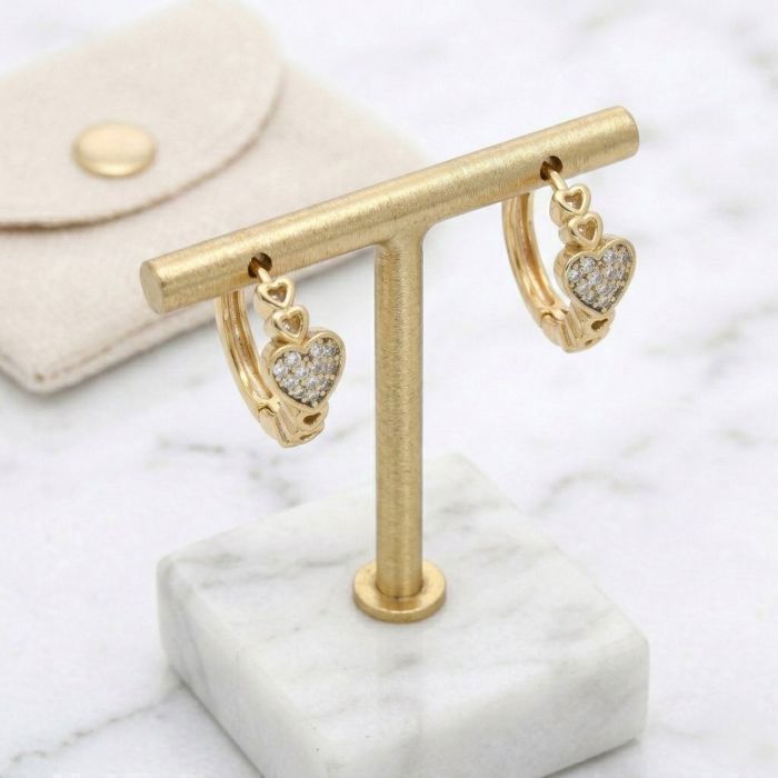 Boucles D'Oreilles Cœur Zircon Cubique 5-8mm Plaqué Or Rose/Jaune Argent 925 - Boucles Mariée Solitaire CZ