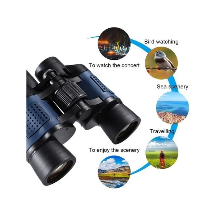 Jumelles De Vision Nocturne 10x60 - Prisme BAK4 - Étanches - Pour Observation Oiseaux, Chasse, Concerts - Champ Large - Compactes