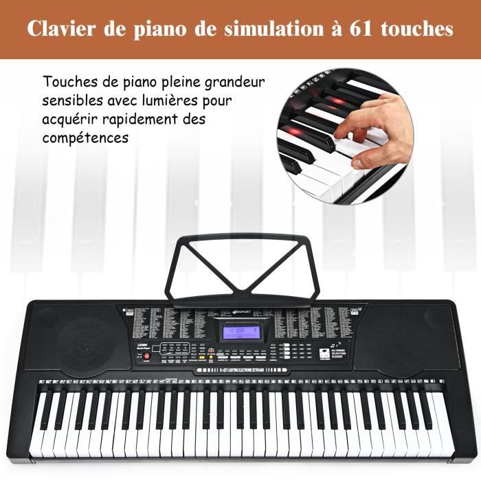 DREAMADE Piano Numérique 61 Touches, Électrique Clavier Électronique avec  Tabouret Pliable, Support, Micro&Casque,pour Enfant Adulte - Cdiscount  Instruments de musique