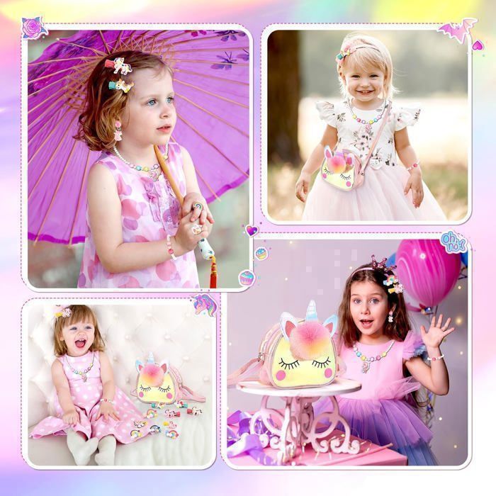 Kit Licorne Hifot - Sac à Main Paillettes Avec Bijoux Et Pinces à Cheveux