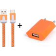 Pack Chargeur pour JBL Charge 4 Type C (Cable Chargeur Noodle 1m Chargeur + Prise Secteur USB) (ORANGE)-0