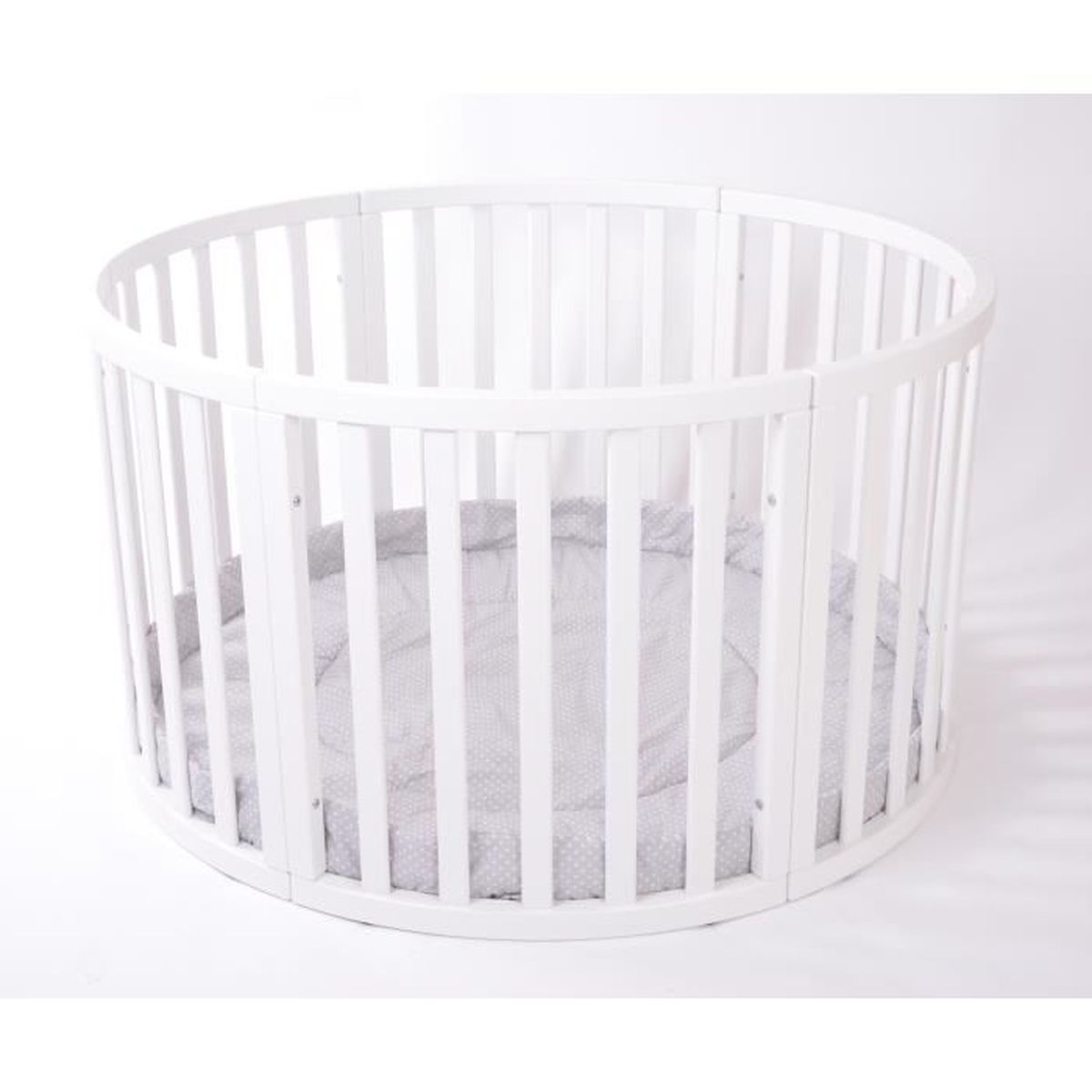 Parc Bebe Rond En Bois Vernis Blanc Apollo Due Incluant Tapis Tour De Parc Gris A Pois Blancs Cdiscount Puericulture Eveil Bebe