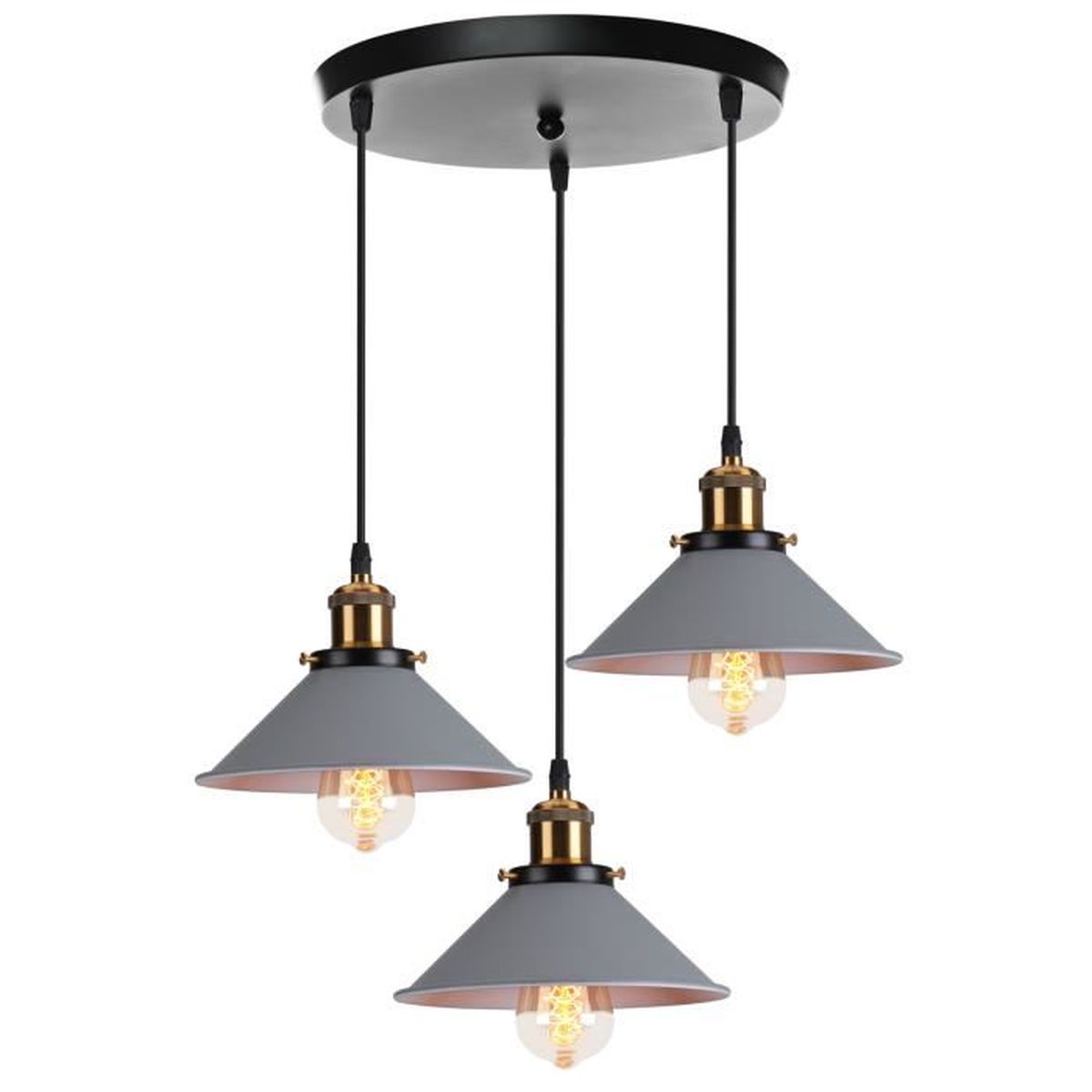 E27 Disque 3 Lampes Lustre Suspension Industrielle Cage Vintage Abat-Jour Rétro Plafonnier en Fer Métal - Maison