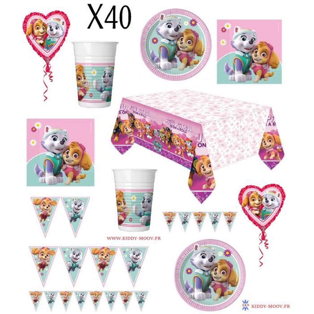 Lot Kit 40 Pieces De Fetes Anniversaires Pat Patrouille Nappe Guirlande Banderole Geant Ballons Assiettes Gobelets Ser Cdiscount Maison