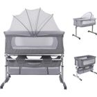MENGDA Lit Bébé Cododo - Berceau avec Matelas, Hauteur Réglable (70-87cm), Fenêtre en Filet, Roues, 0-36 Mois (Gris)