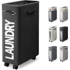 RICEEL Panier à Linge Pliable avec 4 Roues 46L Slim Corbeilles à Linge Mince et Pliant Collecteur de Buanderie Bac à Linge Rectangulaire