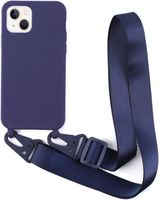 Coque pour iPhone 14(6.1) avec Cordon, Couleurs Bonbons, Antichoc, Protection Caméra, Cordon Réglable, Téléphone Case - Bleu