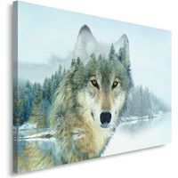 Tableau Décoration Murale loup animal 60x80 cm Impression sur Toile forêt montagnes Image Artistique pour salon