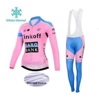 Hiver Maillot de Cyclisme Femme Thermique Fleece Manches Longues + Pantalons à Bretelle Vélo VTT GEL Ensemble Vetement
