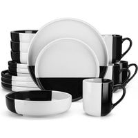 Service de table complet, vancasso Assiette, Série ARIA-BW 16 pièces, Conception de surface brillante bicolore - Blanc et Noir