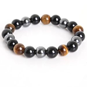 BRACELET - GOURMETTE Bracelet Femme Homme Protection Puissante Oeil de Tigre Hématite et Obsidienne Noire 10 mm