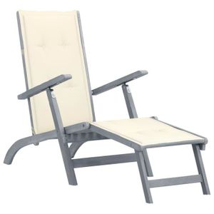 FAUTEUIL JARDIN  Style FR Chaise - Contemporain - Fauteuil de terrasse avec repose-pied et coussin Acacia solide®ESBZXZ®